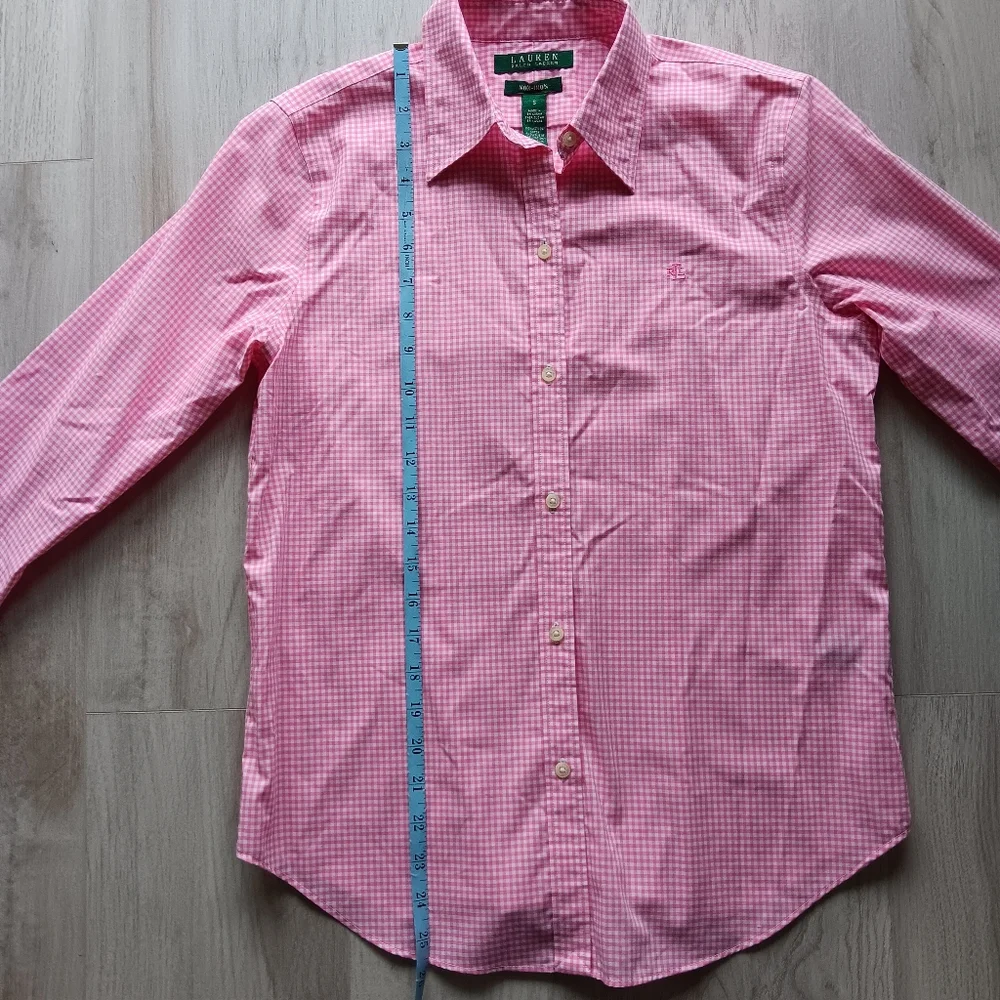 Lauren Ralph Lauren Cotton Gingham Plaid Button Down Shirt Pink White Small - Picture 7 of 12